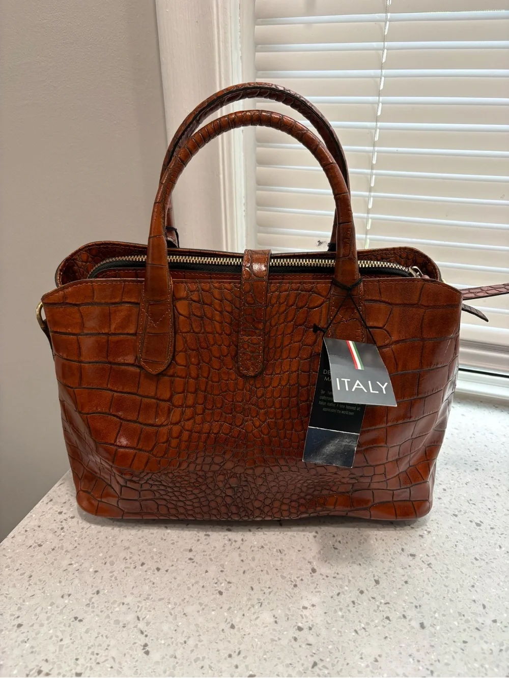NWT Claudia Firenze Women's Croc-Embossed Leather Satchel in Brown